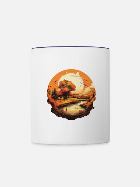 Herbstliche Landschaft - Tasse zweifarbig - Weiß/Kobaltblau