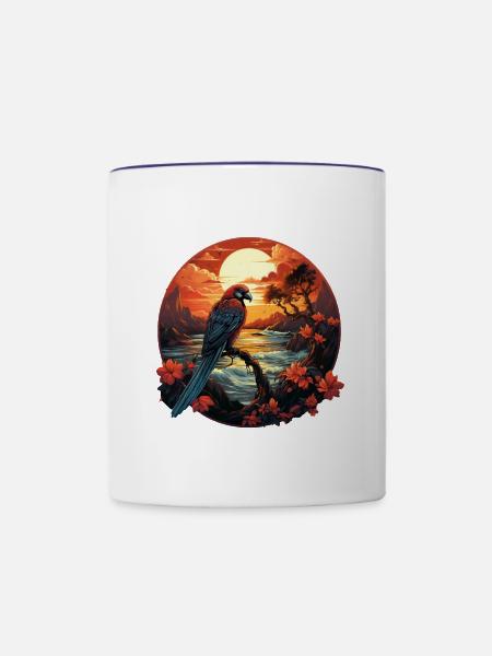 Tropisch - Papagei - Tasse zweifarbig - Weiß/Kobaltblau