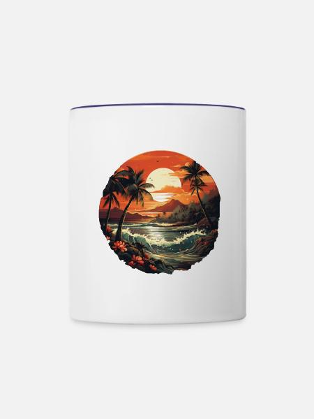 Tropisch - Tasse zweifarbig - Weiß/Kobaltblau