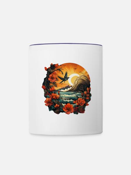 Tropisch - Tasse zweifarbig - Weiß/Kobaltblau