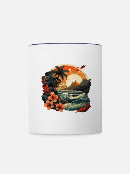 Tropisch - Tasse zweifarbig - Weiß/Kobaltblau