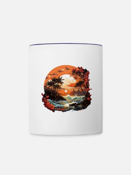 Tropisch - Tasse zweifarbig - Weiß/Kobaltblau
