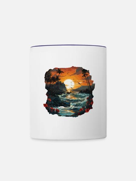 Tropisch - Tasse zweifarbig - Weiß/Kobaltblau