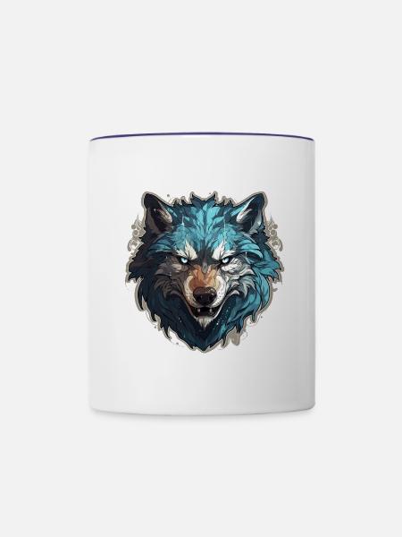 Wolf - Illustration - Tasse zweifarbig - Weiß/Kobaltblau