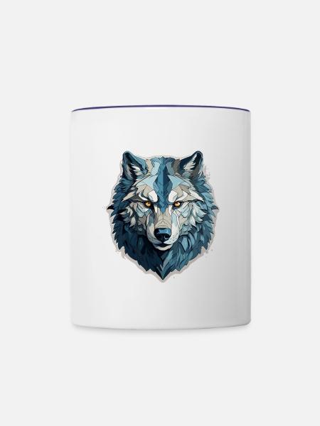 Wolf - Illustration - Tasse zweifarbig - Weiß/Kobaltblau