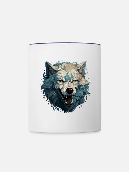 Wolf - Illustration - Tasse zweifarbig - Weiß/Kobaltblau