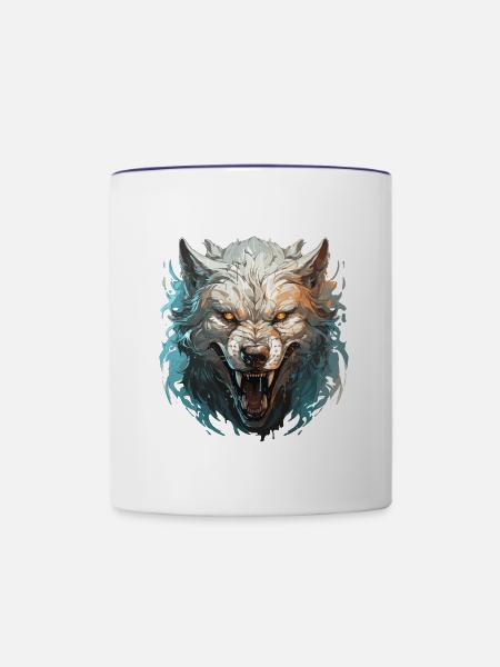 Wolf - Illustration - Tasse zweifarbig - Weiß/Kobaltblau