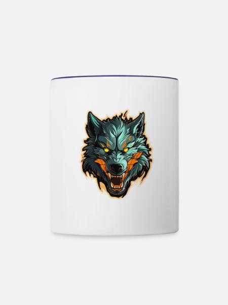 Wolf - Illustration - Tasse zweifarbig - Weiß/Kobaltblau
