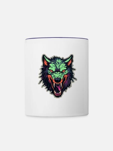 Wolf - Illustration - Tasse zweifarbig - Weiß/Kobaltblau