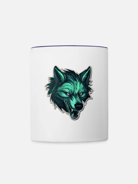 Wolf - Illustration - Tasse zweifarbig - Weiß/Kobaltblau