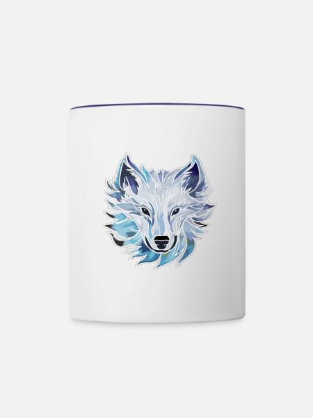 Wolf - Illustration - Tasse zweifarbig - Weiß/Kobaltblau