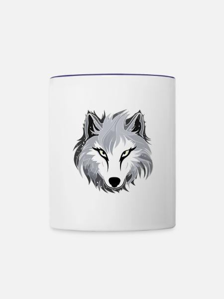 Wolf - Illustration - Tasse zweifarbig - Weiß/Kobaltblau