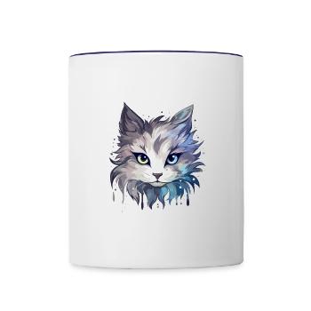 Chat - illustration - Mug contrasté - blanc/bleu cobalt - Devant