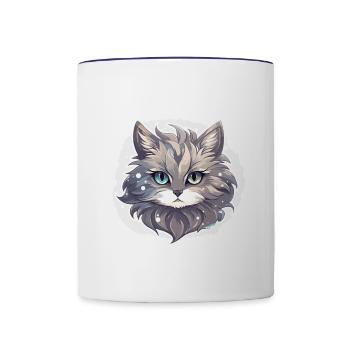 Katze - Illustration - Tasse zweifarbig - Weiß/Kobaltblau - Vorne