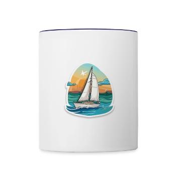 Segelboot - Illustration - Tasse zweifarbig - Weiß/Kobaltblau - Vorne