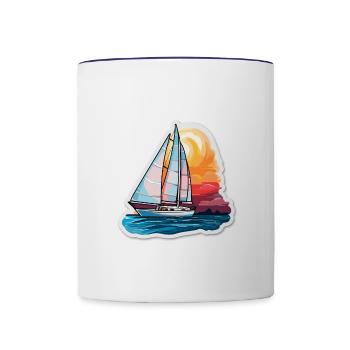 Segelboot - Illustration - Tasse zweifarbig - Weiß/Kobaltblau - Vorne
