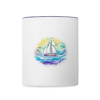 Segelboot - Illustration - Tasse zweifarbig - Weiß/Kobaltblau - Vorne