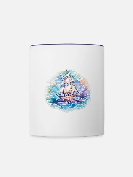 Segelboot - Illustration - Tasse zweifarbig - Weiß/Kobaltblau
