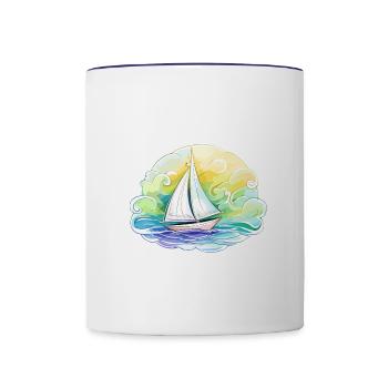 Segelboot - Illustration - Tasse zweifarbig - Weiß/Kobaltblau - Vorne