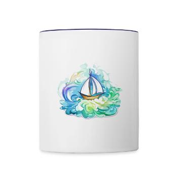Segelboot - Illustration - Tasse zweifarbig - Weiß/Kobaltblau - Vorne