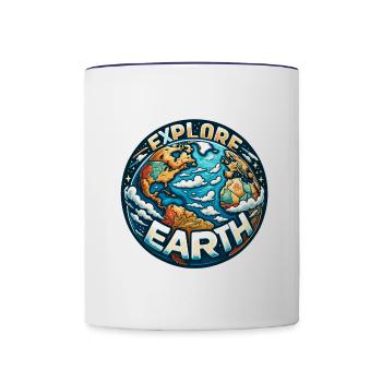 Explore Earth - Erde Illustration - Tasse zweifarbig - Weiß/Kobaltblau - Vorne