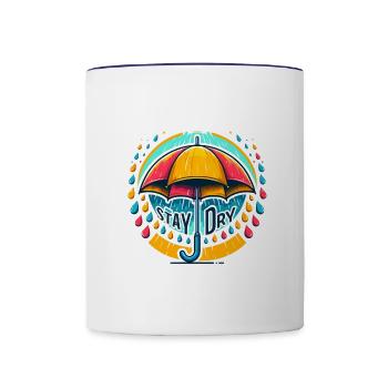 Stay Dry - Regenschirm Illustration - Tasse zweifarbig - Weiß/Kobaltblau - Vorne