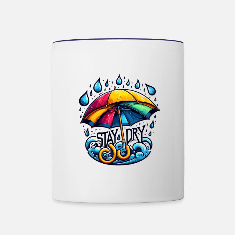 Restez au sec - Illustration de parapluie - Mug contrasté - blanc/bleu cobalt