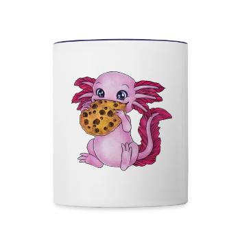 Niedliches Axolotl mit Cookie freut sich Geschenk - Tasse zweifarbig - Weiß/Kobaltblau - Vorne