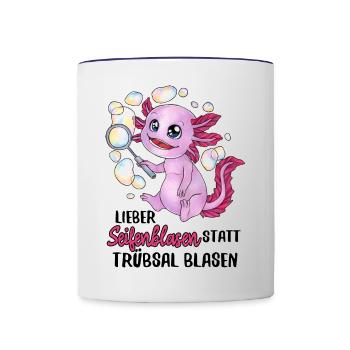 Lieber Seifenblasen statt Trübsal Blasen Axolotl - Tasse zweifarbig - Weiß/Kobaltblau - Vorne