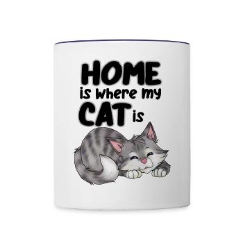 Zuhause ist dort wo meine Katze ist - Tasse zweifarbig - Weiß/Kobaltblau - Vorne