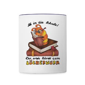 Niedlicher Bücherwurm Geschenk Lesen Schulkind - Tasse zweifarbig - Weiß/Kobaltblau - Vorne