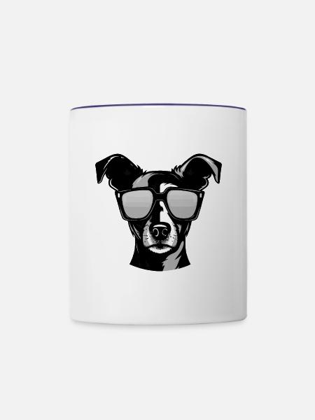 Jack Russel Terrier Hund Porträt Cool - Tasse zweifarbig - Weiß/Kobaltblau