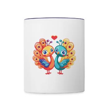 Oiseau Paon Couple Amour La Saint-Valentin - Mug contrasté - blanc/bleu cobalt - Devant
