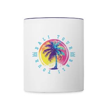 Bali Tour Palm Trees Colorful - Contrasting Mug - white/cobalt blue - Front