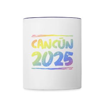 Cancun 2025 Bunt - Tasse zweifarbig - Weiß/Kobaltblau - Vorne