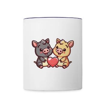 Schwein Paar Liebe Valentinstag - Tasse zweifarbig - Weiß/Kobaltblau - Vorne