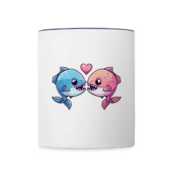 Piranha Paar Liebe Fische Valentinstag - Tasse zweifarbig - Weiß/Kobaltblau - Vorne