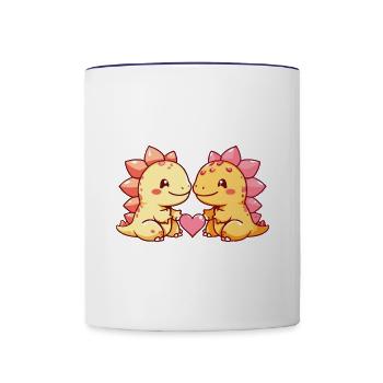 Dinosaure stégosaure couple amour Saint-Valentin - Mug contrasté - blanc/bleu cobalt - Devant