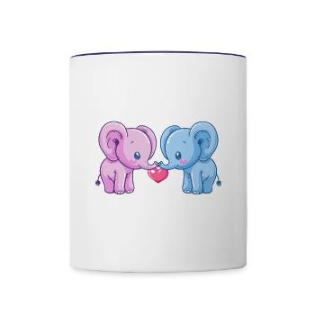 Couple de mammouths amour la Saint-Valentin - Mug contrasté - blanc/bleu cobalt - Devant