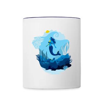Meerjungfrauen-Meereslandschaft, beleuchtet von Schildkrötensonne - Tasse zweifarbig - Weiß/Kobaltblau - Vorne
