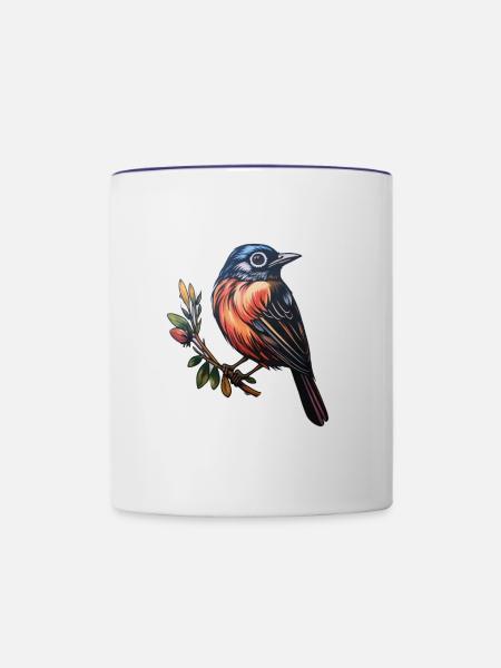 Vogel - Tasse zweifarbig - Weiß/Kobaltblau