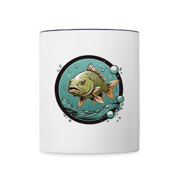 Karpfen im Farbkreis. Herrlich Karpfenmotiv - Tasse zweifarbig - Weiß/Kobaltblau - Vorne