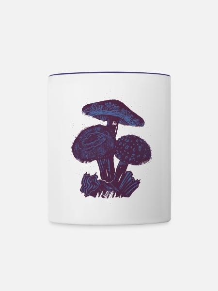 Pilze Linocut - Tasse zweifarbig - Weiß/Kobaltblau