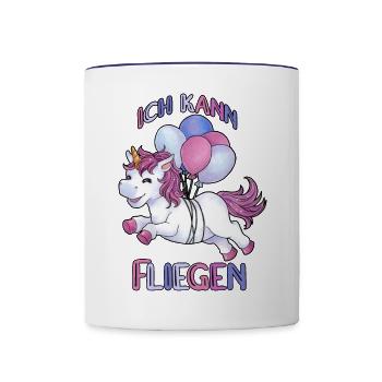 Fliegen mit Ballons Einhorn Geburtstag Mädchen - Tasse zweifarbig - Weiß/Kobaltblau - Vorne