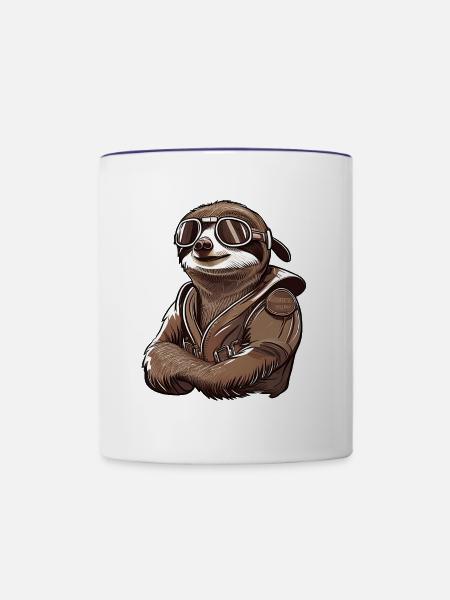 Faultier mit Fliegerbrille - Tasse zweifarbig - Weiß/Kobaltblau