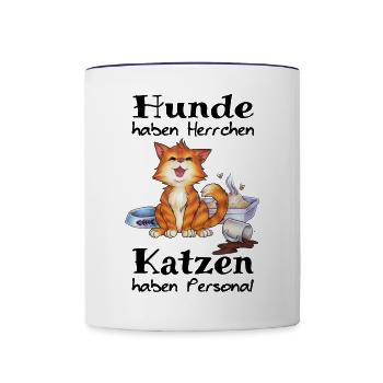 Hunde haben Herrchen Katzen haben Personal - Tasse zweifarbig - Weiß/Kobaltblau - Vorne