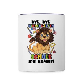 Niedlicher Löwe Kind Einschulung Schulanfang - Tasse zweifarbig - Weiß/Kobaltblau - Vorne