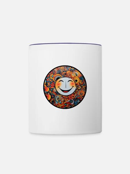 Emoji Smiley Mandala - Tasse zweifarbig - Weiß/Kobaltblau