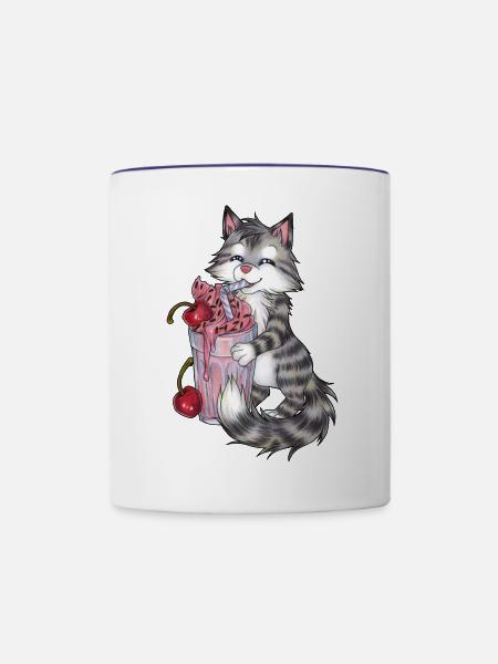 Niedliche Katze mit Erdbeer Kirsch Milchshake - Tasse zweifarbig - Weiß/Kobaltblau
