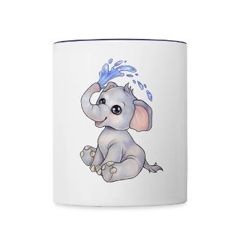 Niedlicher Baby Elefant mit Wasserfontäne - Tasse zweifarbig - Weiß/Kobaltblau - Vorne